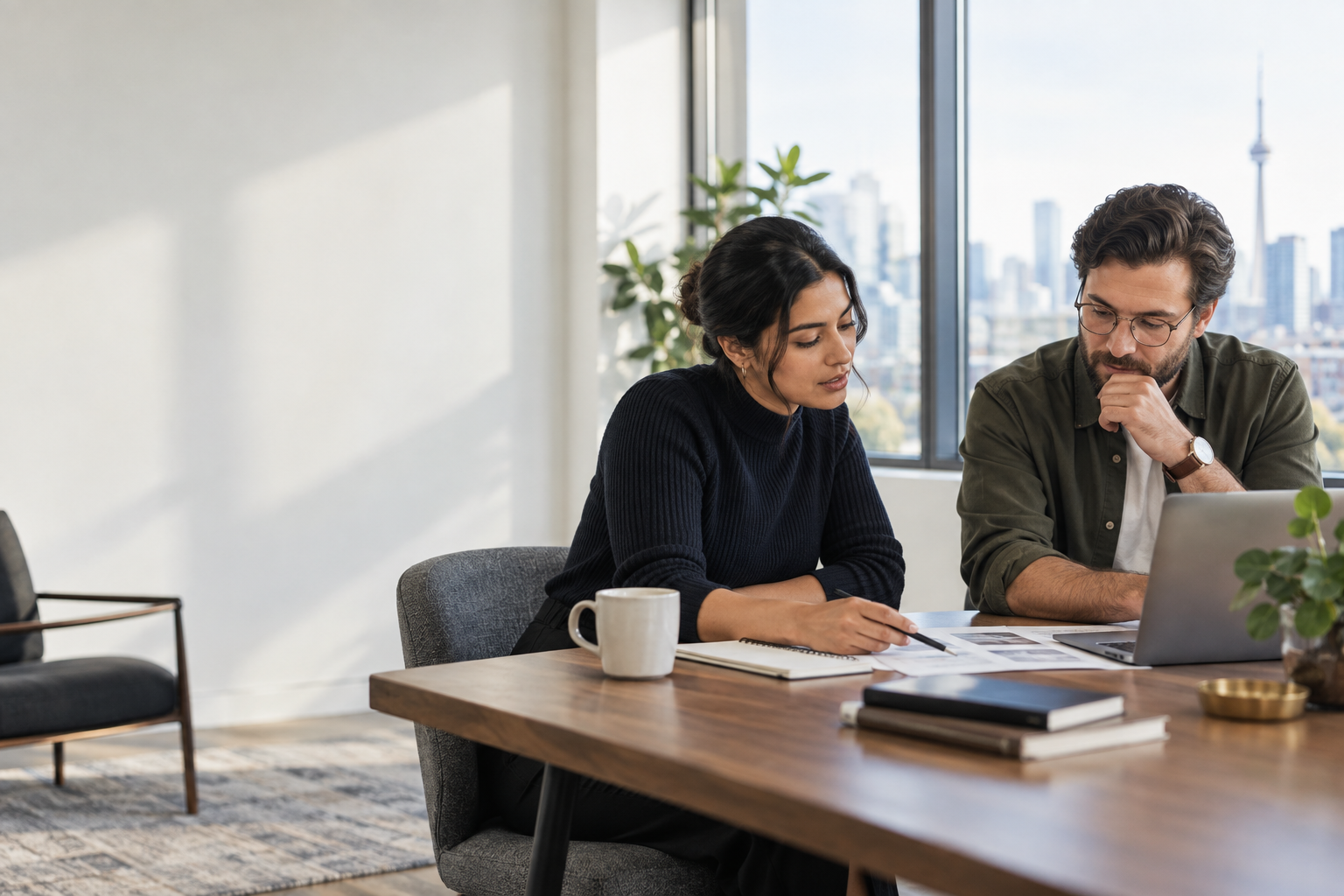 Illustration of professionals reviewing a project together