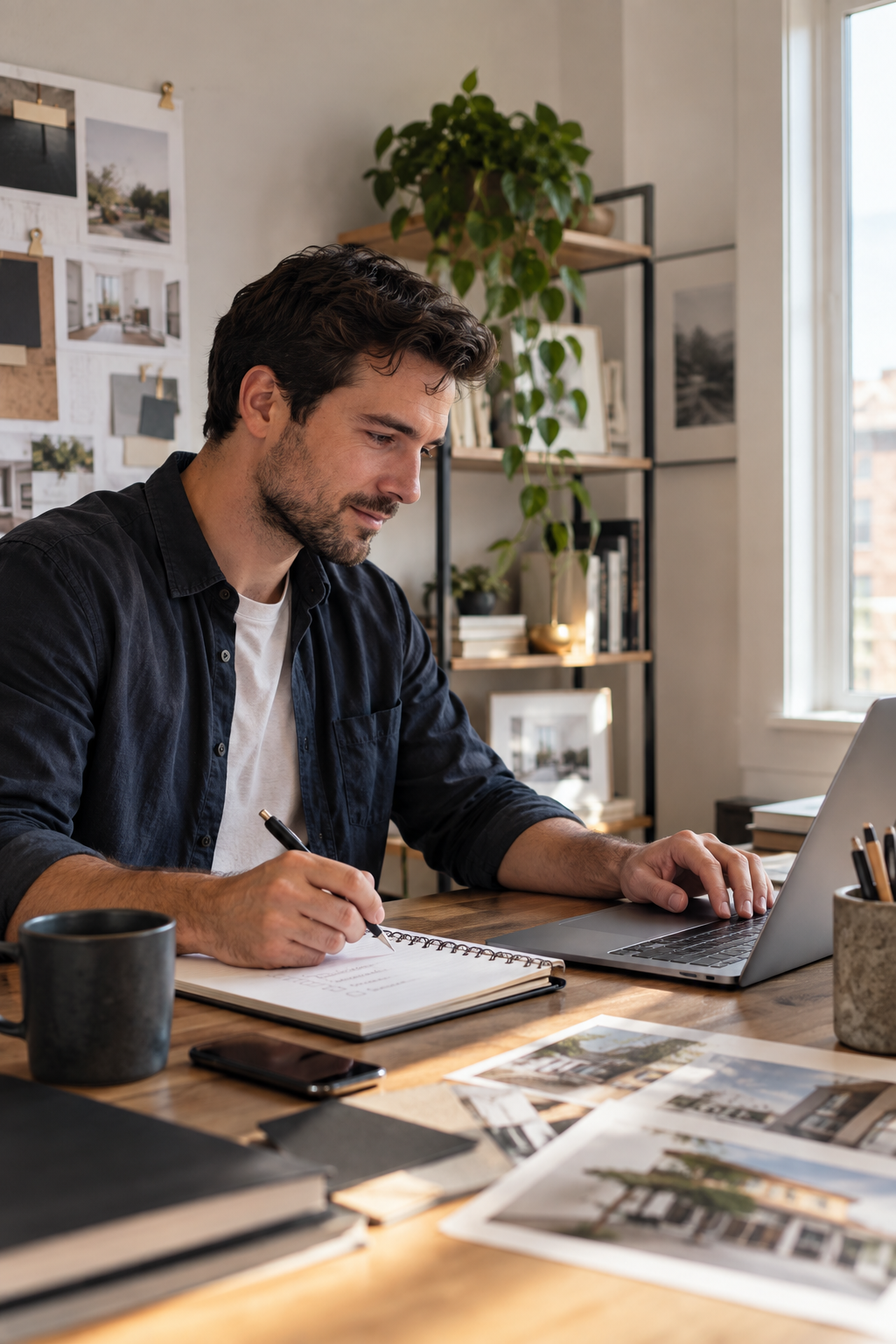 Editorial illustration of a professional working on a laptop